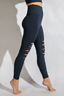 Full Length Wide Waist Band Laser Cut Leggings - OutletSavings