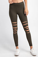 Full Length Wide Waist Band Laser Cut Leggings - OutletSavings