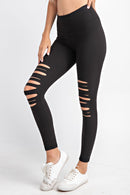 Full Length Wide Waist Band Laser Cut Leggings - OutletSavings
