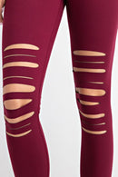 Full Length Wide Waist Band Laser Cut Leggings - OutletSavings