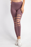 Full Length Wide Waist Band Laser Cut Leggings - OutletSavings