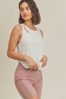 Asymmetric Cutout Lightweight Rib Tank Top
