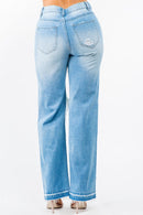 HIGH WAIST DISTRESSED WIDE LEG JEANS - OutletSavings