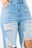 HIGH WAIST DISTRESSED WIDE LEG JEANS - OutletSavings