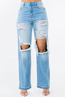 HIGH WAIST DISTRESSED WIDE LEG JEANS - OutletSavings