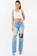 HIGH WAIST DISTRESSED WIDE LEG JEANS - OutletSavings