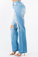 HIGH WAIST DISTRESSED WIDE LEG JEANS - OutletSavings