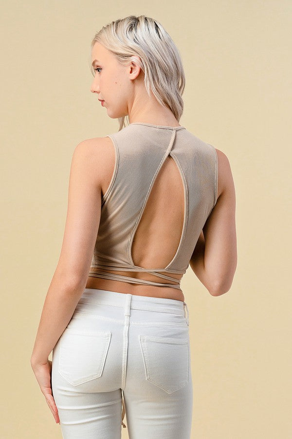 BACKLESS ITY RIBBED TIE DETAIL TOP
