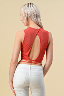 BACKLESS ITY RIBBED TIE DETAIL TOP