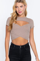 Solid Center Open Detail Cross Crop Top