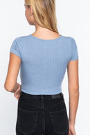 Solid Center Open Detail Cross Crop Top