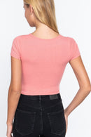 Solid Center Open Detail Cross Crop Top