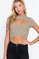 Solid Center Open Detail Cross Crop Top