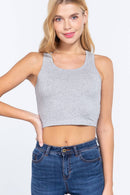 FITTED RACERBACK COTTON SPANDEX JERSEY CROP TANK TOP - OutletSavings