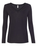BELLA + CANVAS - Women's Flowy Long Sleeve V-Neck Tee - OutletSavings