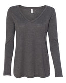 BELLA + CANVAS - Women's Flowy Long Sleeve V-Neck Tee - OutletSavings