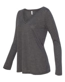 BELLA + CANVAS - Women's Flowy Long Sleeve V-Neck Tee - OutletSavings