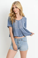 Burn-out Short Sleeve Crop Top - OutletSavings