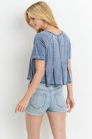 Burn-out Short Sleeve Crop Top - OutletSavings