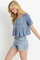 Burn-out Short Sleeve Crop Top - OutletSavings