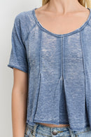 Burn-out Short Sleeve Crop Top - OutletSavings