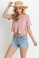 Burn-out Short Sleeve Crop Top - OutletSavings