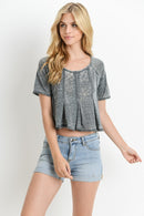 Burn-out Short Sleeve Crop Top - OutletSavings
