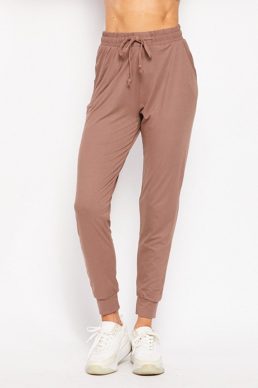 Solid Brushed Jogger Pants With Pocket
