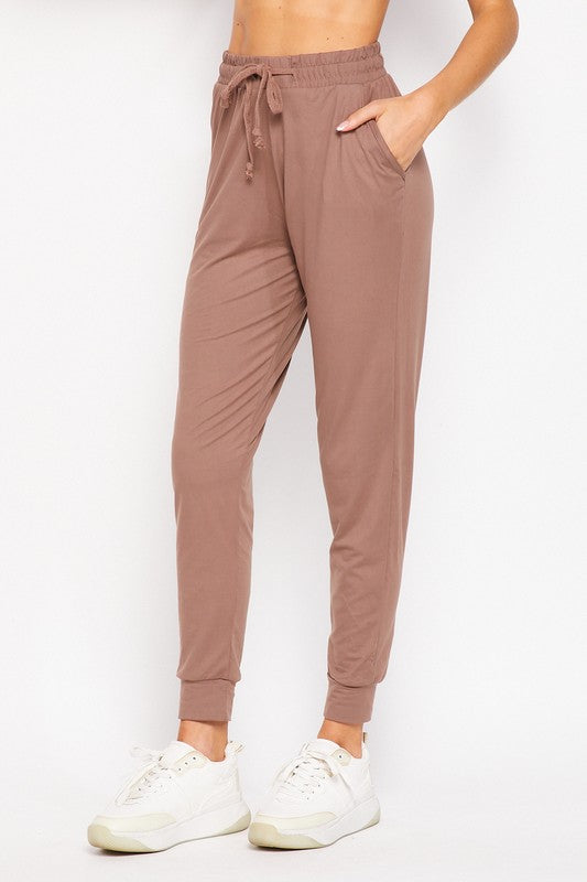 Solid Brushed Jogger Pants With Pocket - OutletSavings