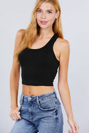 FITTED RACERBACK COTTON SPANDEX JERSEY CROP TANK TOP - OutletSavings