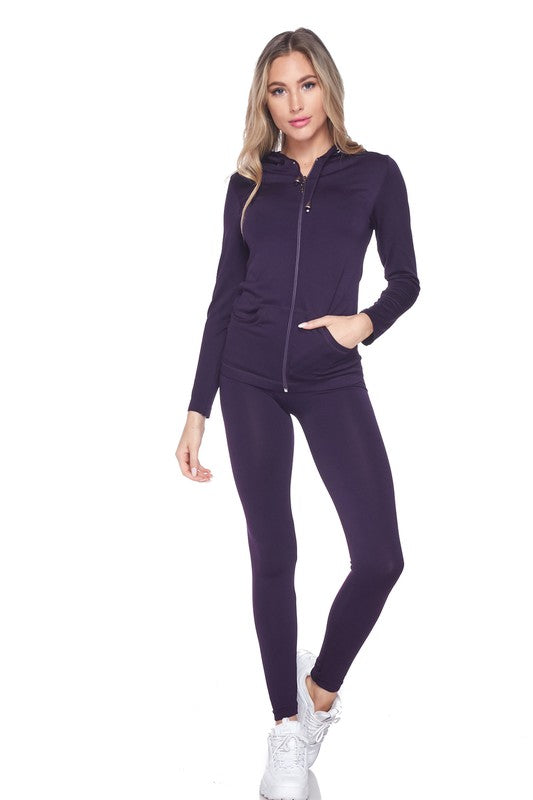 Active Wear Zip Up Hoodie and Legging Tights - OutletSavings