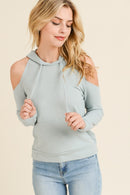 COLD SHOULDER HOODIE TOP - OutletSavings
