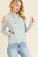 COLD SHOULDER HOODIE TOP - OutletSavings