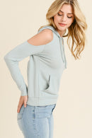COLD SHOULDER HOODIE TOP - OutletSavings