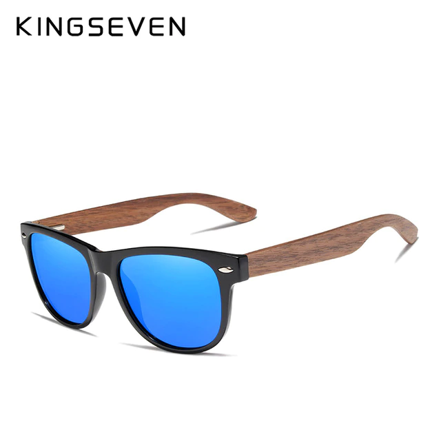 KINGSEVEN Handmade Walnut Sunglasses Mens Wooden Eyewear Women Polarized Mirror Vintage Square Design - OutletSaving